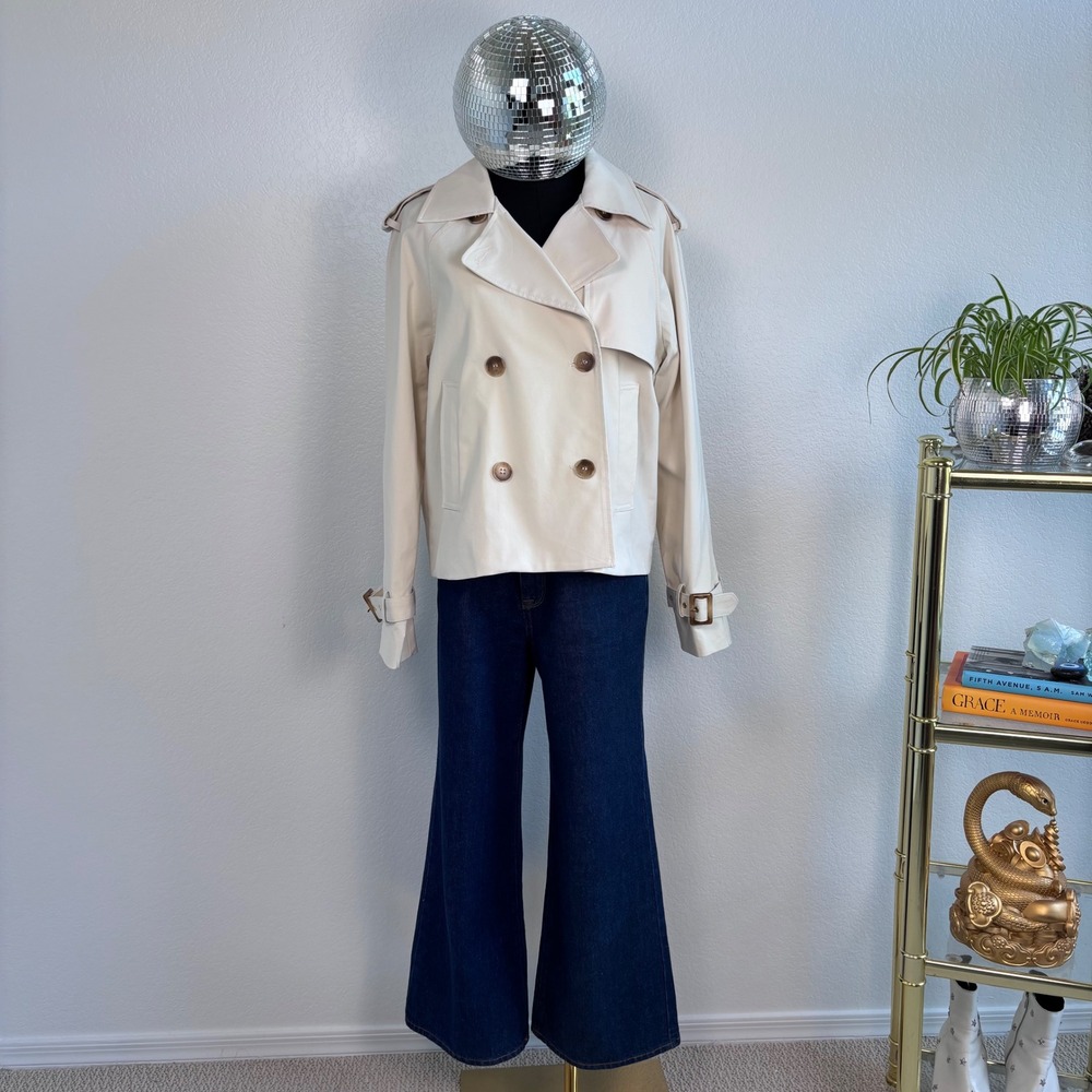 ATTENTIF PARIS Cropped Double Breasted Trench Jacket Beige, Size M, Cotton Blend - Picture 2 of 16
